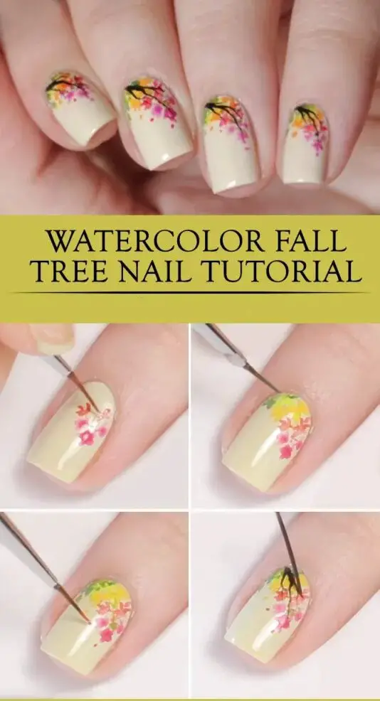 Watercolor Fall Tree Nail Tutorial