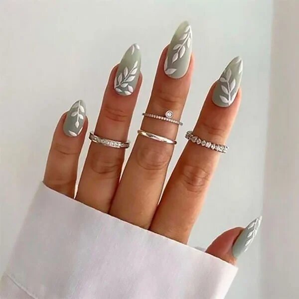 White Branch On Mint Nails