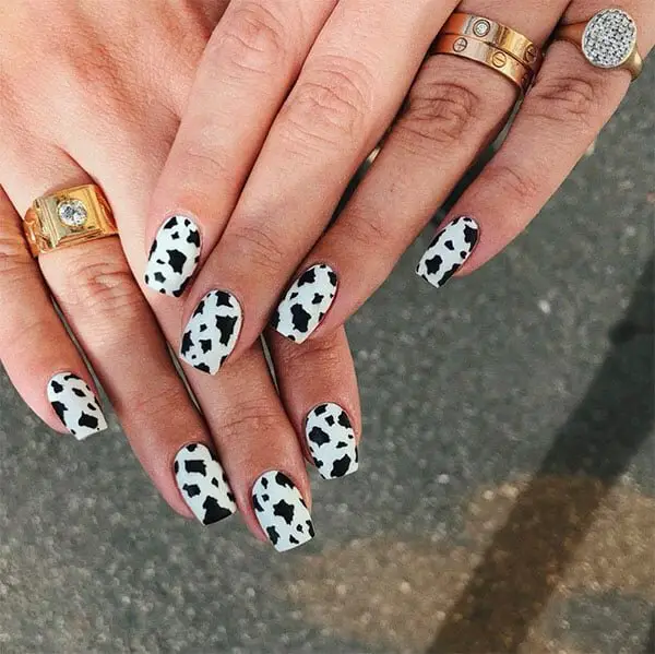 White Cow Print Nails