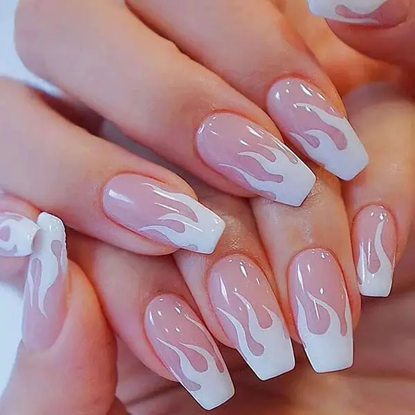 White Fire Flames Coffin Nails