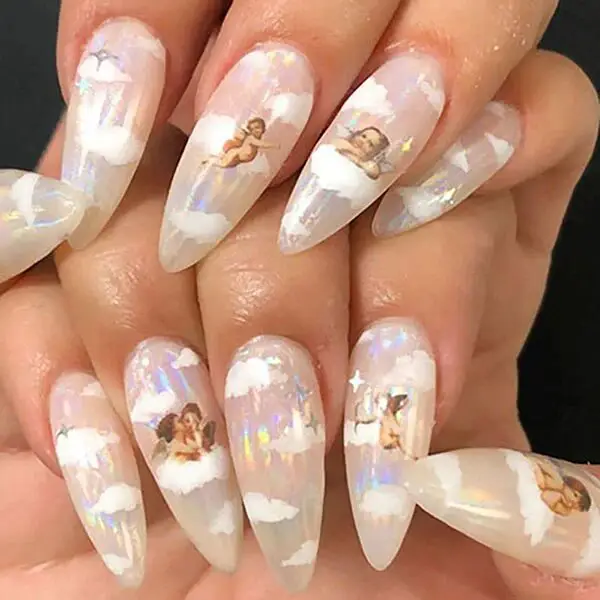 White Holographic Angel Nails