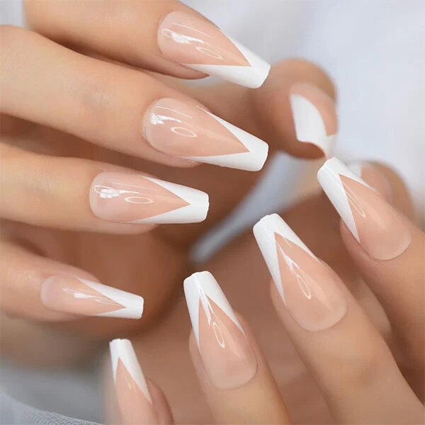 White V Shape Tips Acrylic Nails