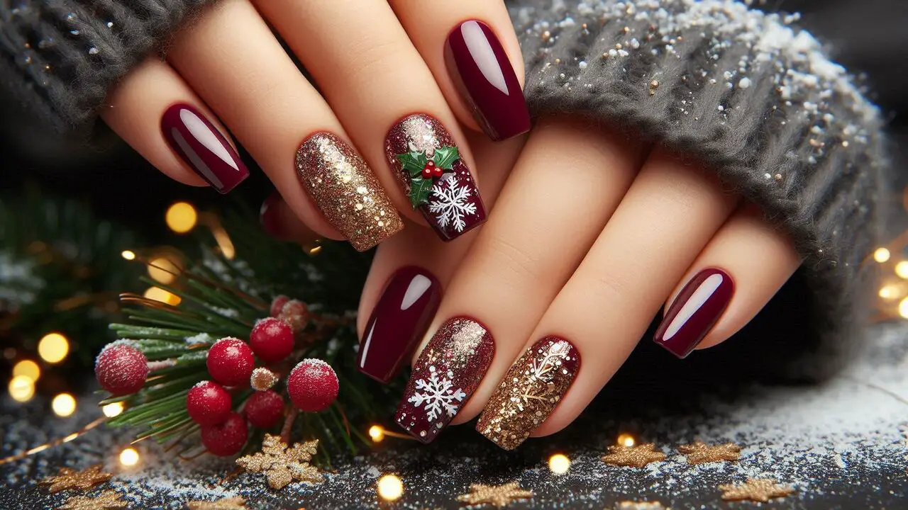 Burgundy Christmas Nails