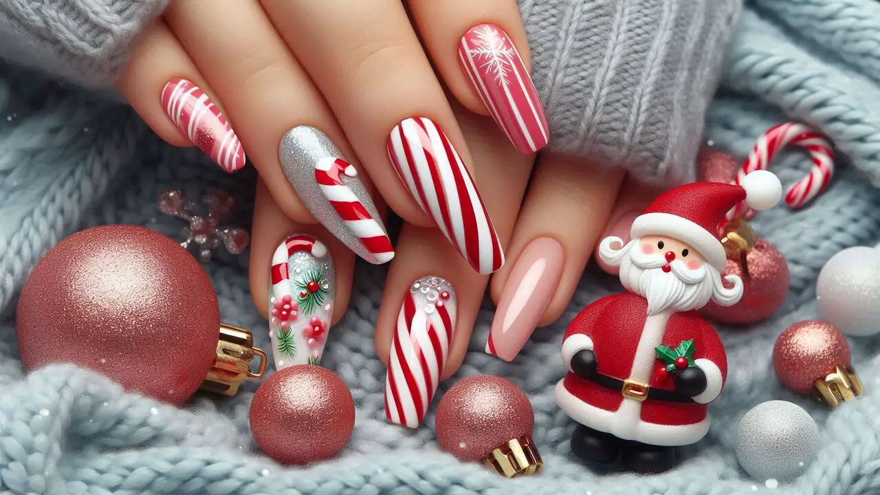 Candy Cane And Santa Claus: Cute And Whimsical Nail Designs