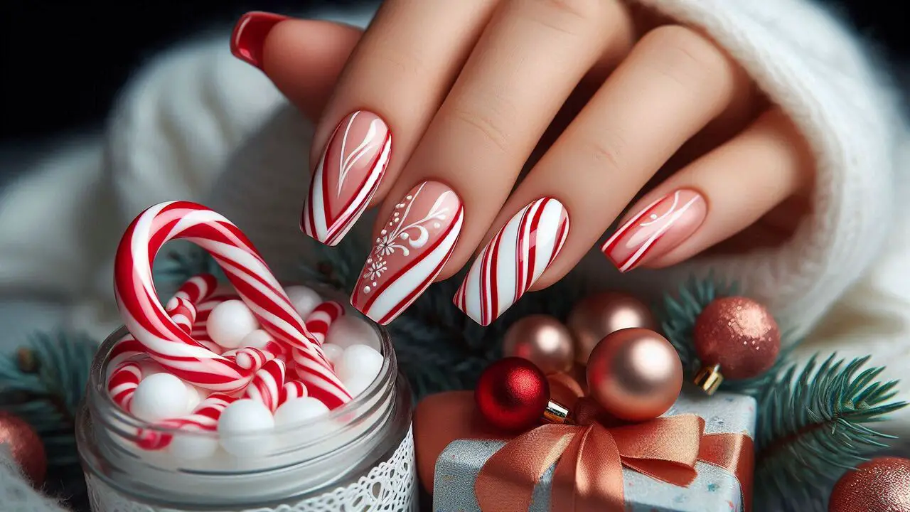 Candy Cane French Tips With Stripes