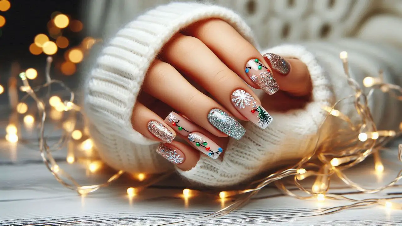 Christmas Lights Nail Art