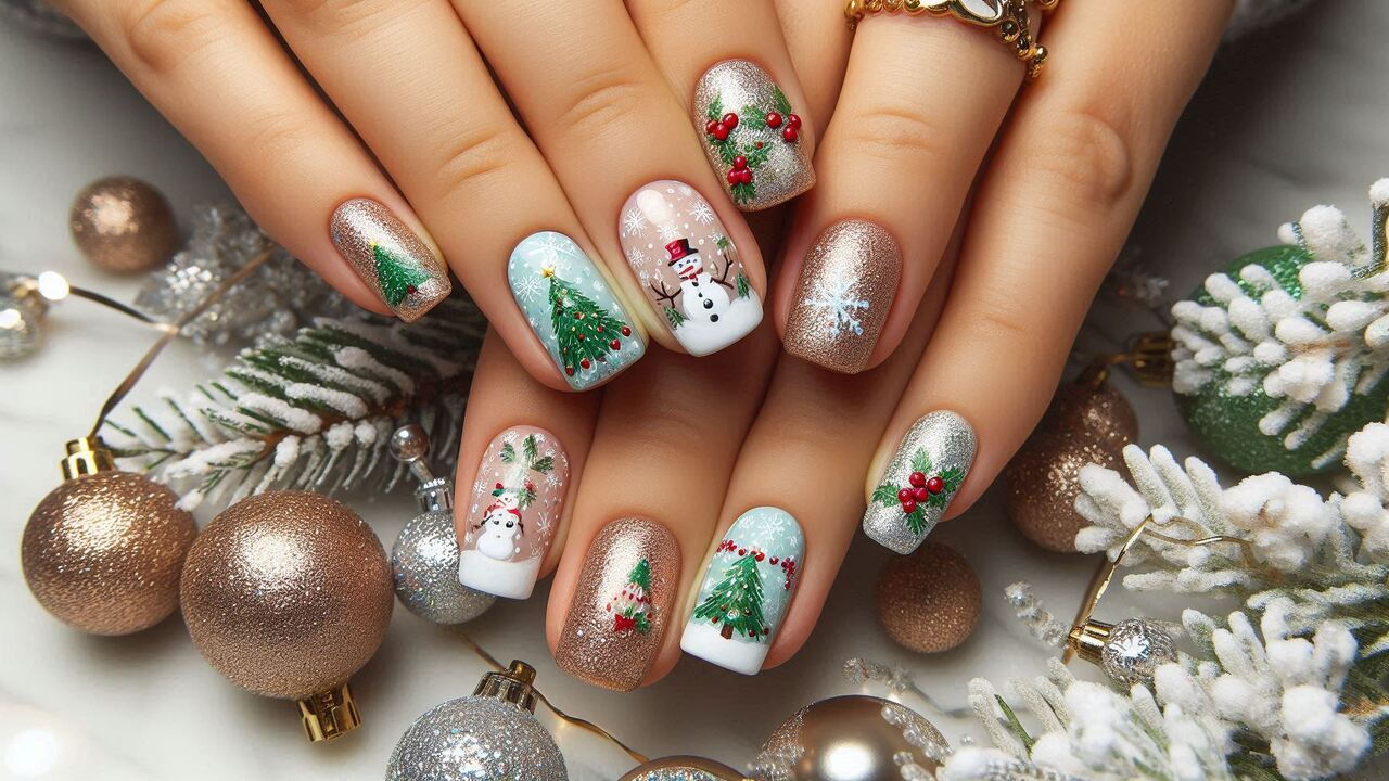 Christmas Tree Accent Nails