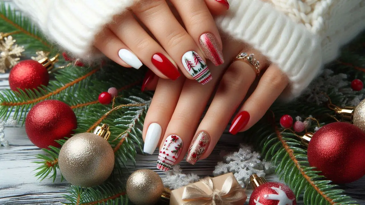 Festive Christmas Nail Ideas With Red And White