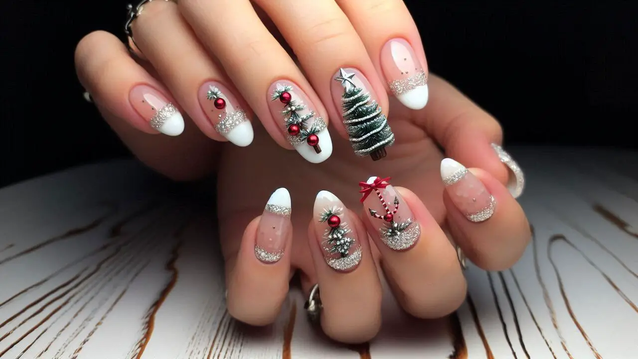 Mini Christmas Tree French Tips