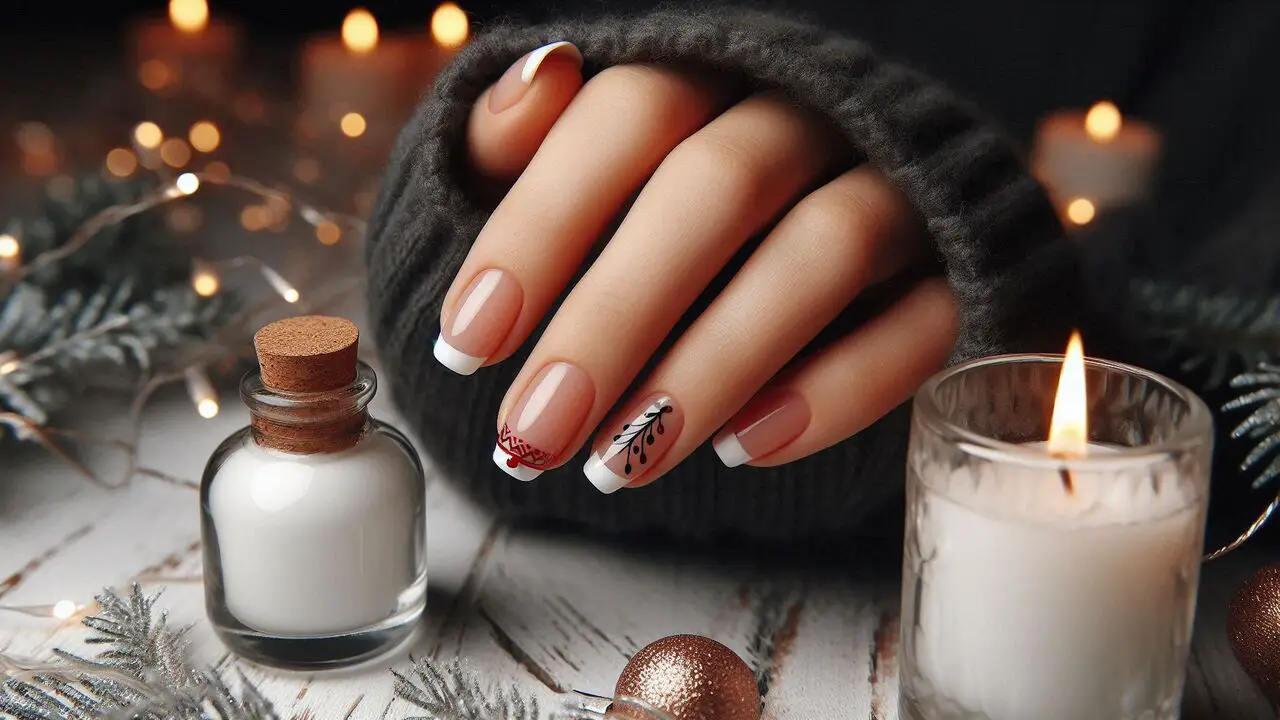 Minimalist French Manicure With Christmas Accent