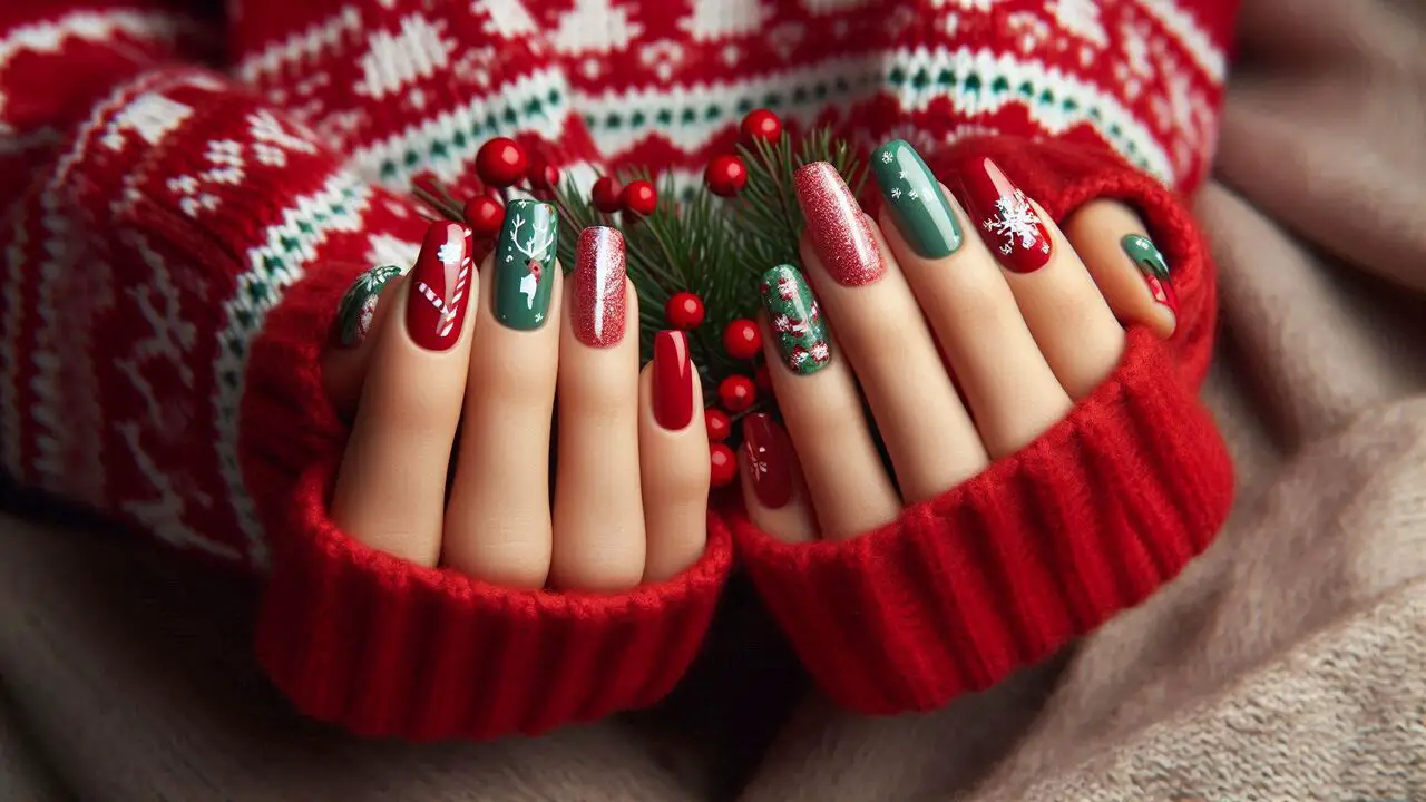 Red And Green Christmas Nails