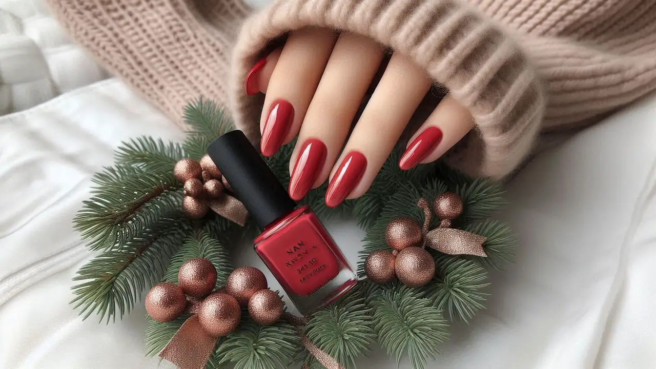 Simple Christmas Nails With Red Nail Polish