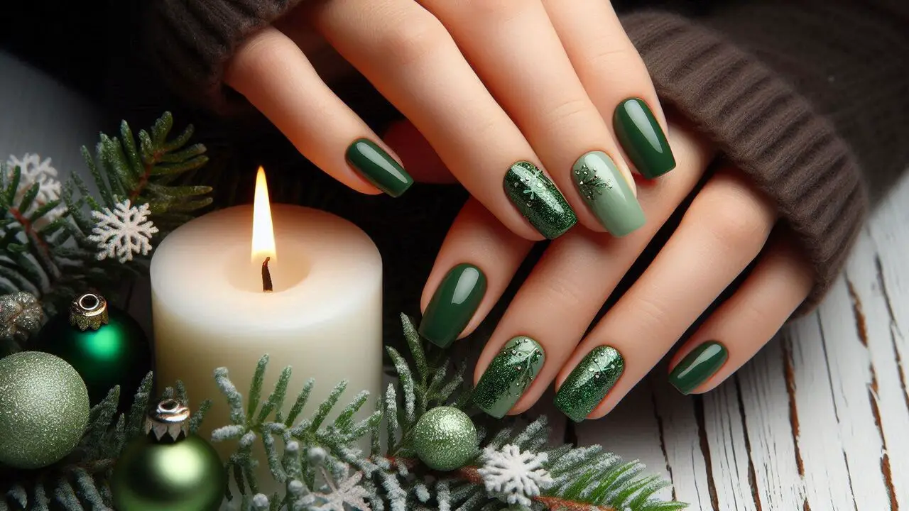 Simple Green Christmas Nails For A Subtle Look