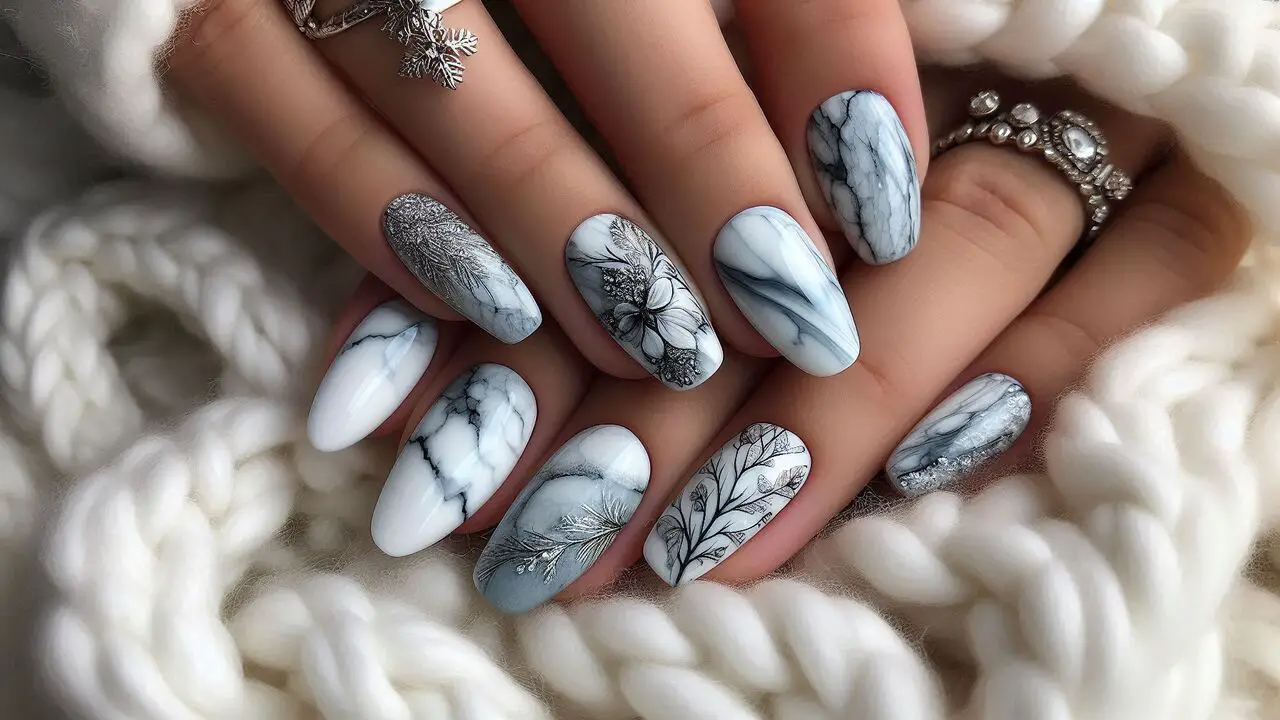 Winter Marble Nails - Elegant And Sophisticated