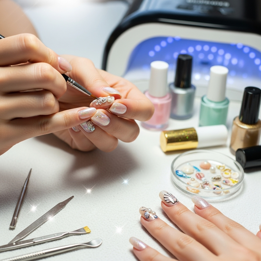 Generate an eye-catching, high-quality featured image prompt for a blog post about: Seashell Nail De