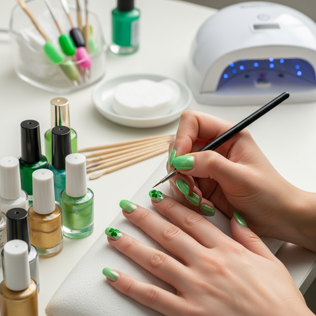 Generate an eye-catching, high-quality featured image prompt for a blog post about: Shamrock Nail De