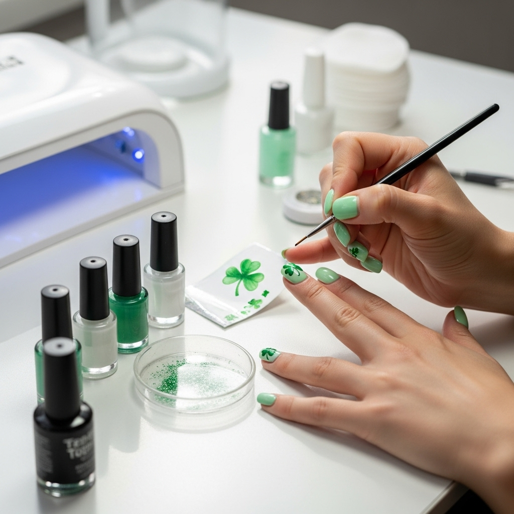 Generate an eye-catching, high-quality featured image prompt for a blog post about: Shamrock Nail De