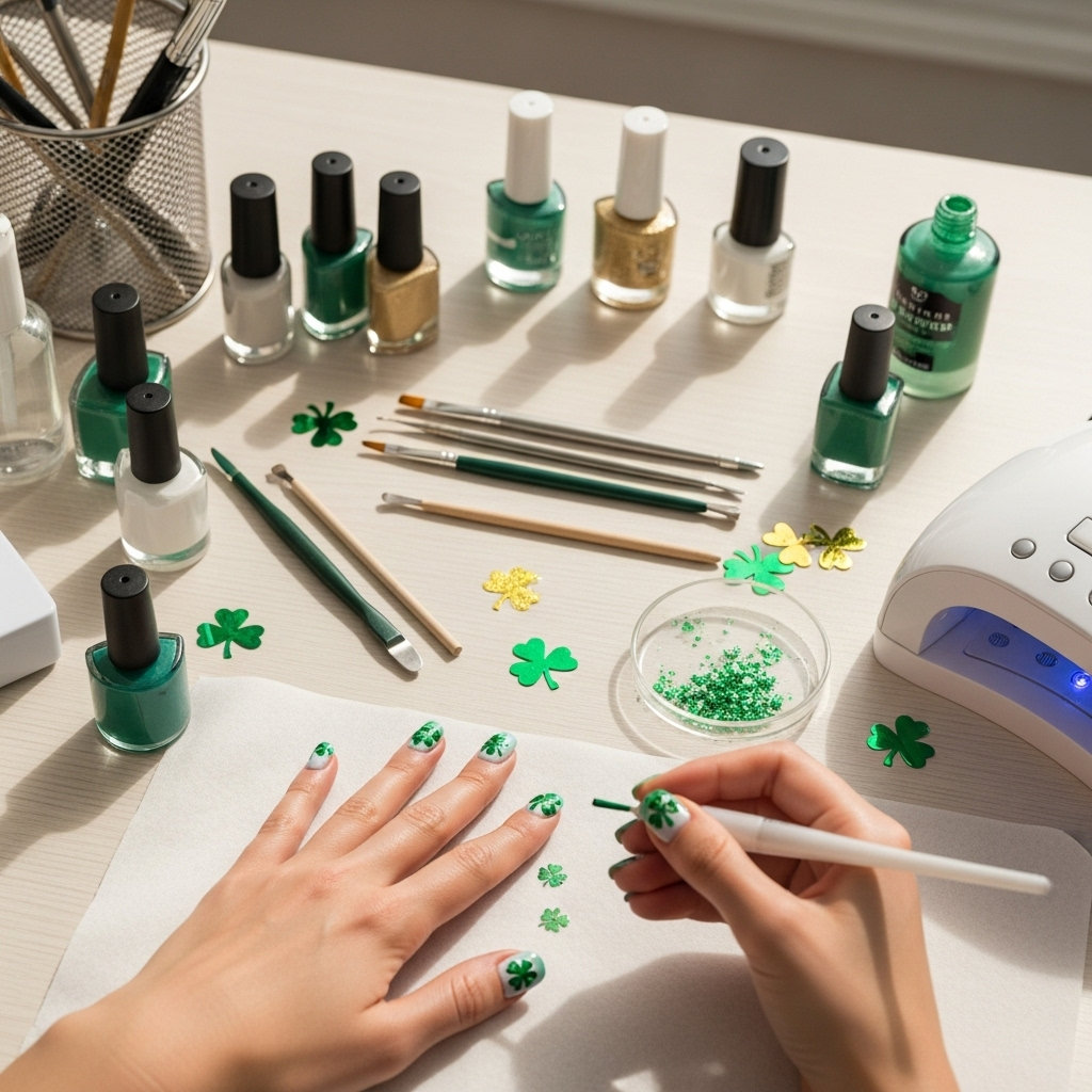 Generate an eye-catching, high-quality featured image prompt for a blog post about: Shamrock Nail De