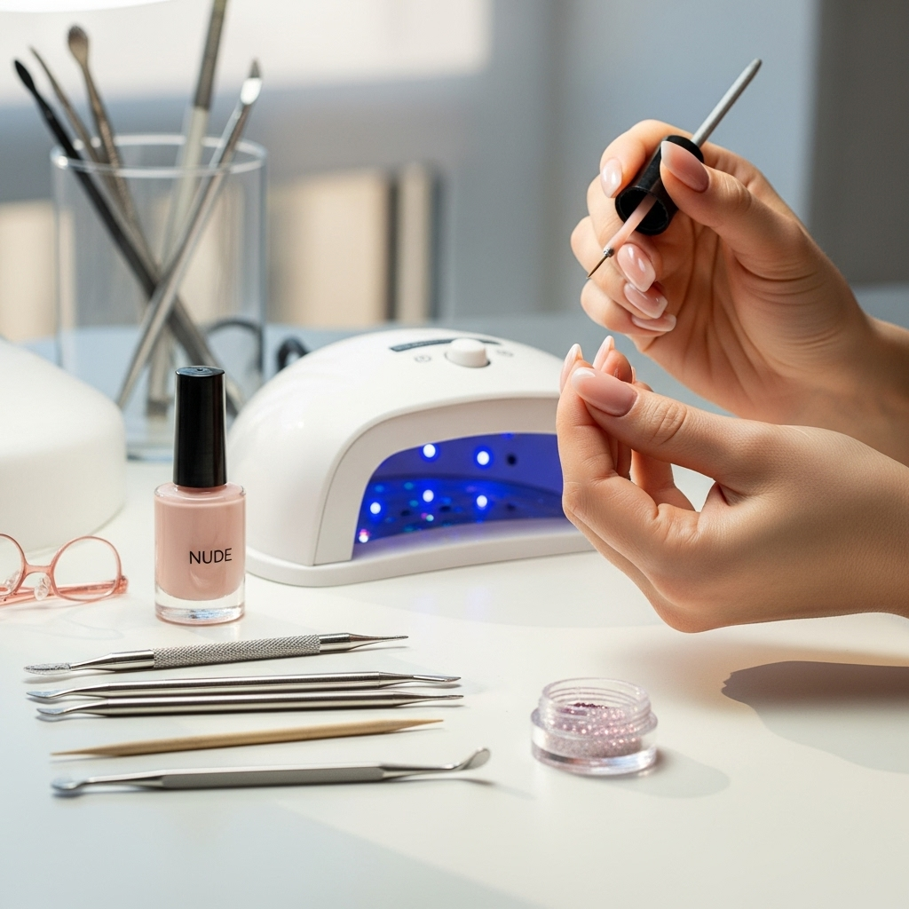 Generate an eye-catching, high-quality featured image prompt for a blog post about: Sheer Nude Nail