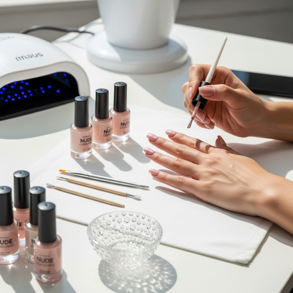 Generate an eye-catching, high-quality featured image prompt for a blog post about: Sheer Nude Nail