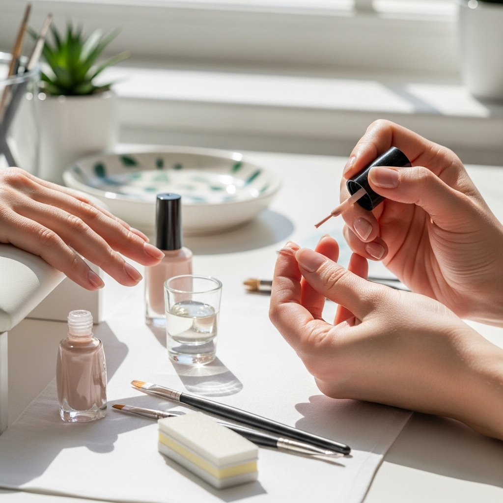 Generate an eye-catching, high-quality featured image prompt for a blog post about: Sheer Nude Nail