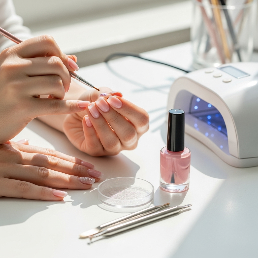 Generate an eye-catching, high-quality featured image prompt for a blog post about: Sheer Pink Nails