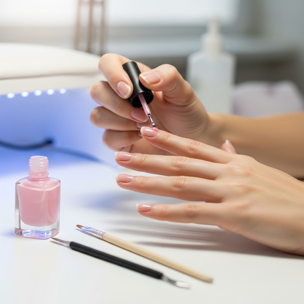 Generate an eye-catching, high-quality featured image prompt for a blog post about: Sheer Pink Nails