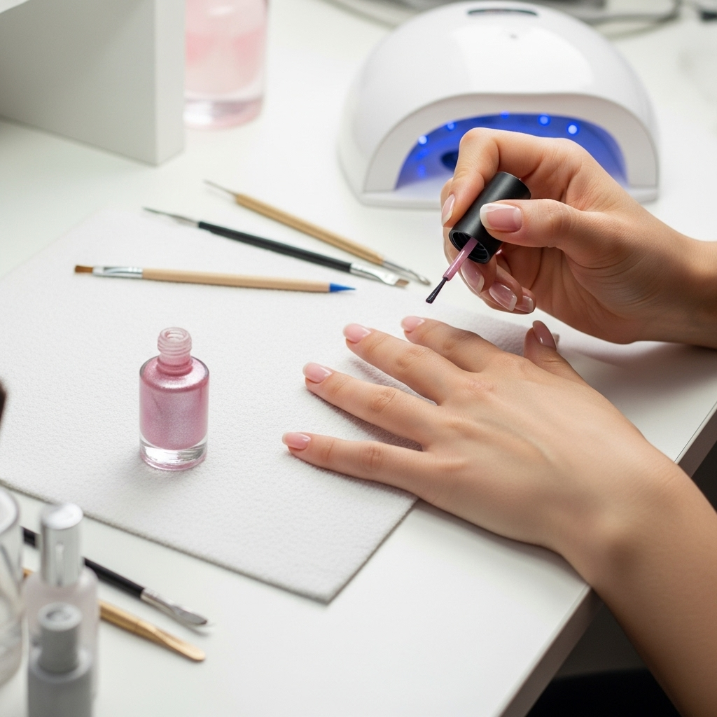 Generate an eye-catching, high-quality featured image prompt for a blog post about: Sheer Pink Nails