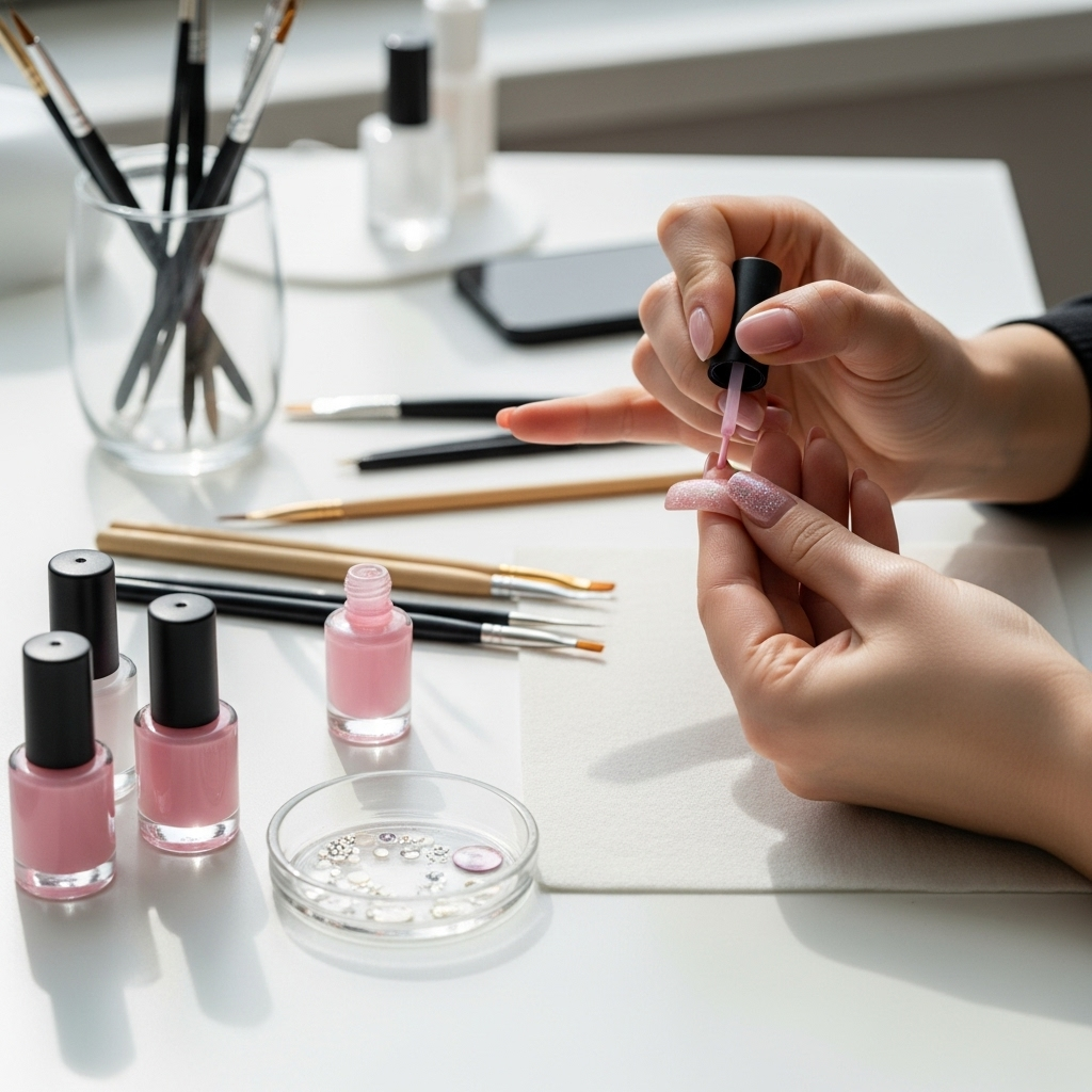 Generate an eye-catching, high-quality featured image prompt for a blog post about: Sheer Pink Nails