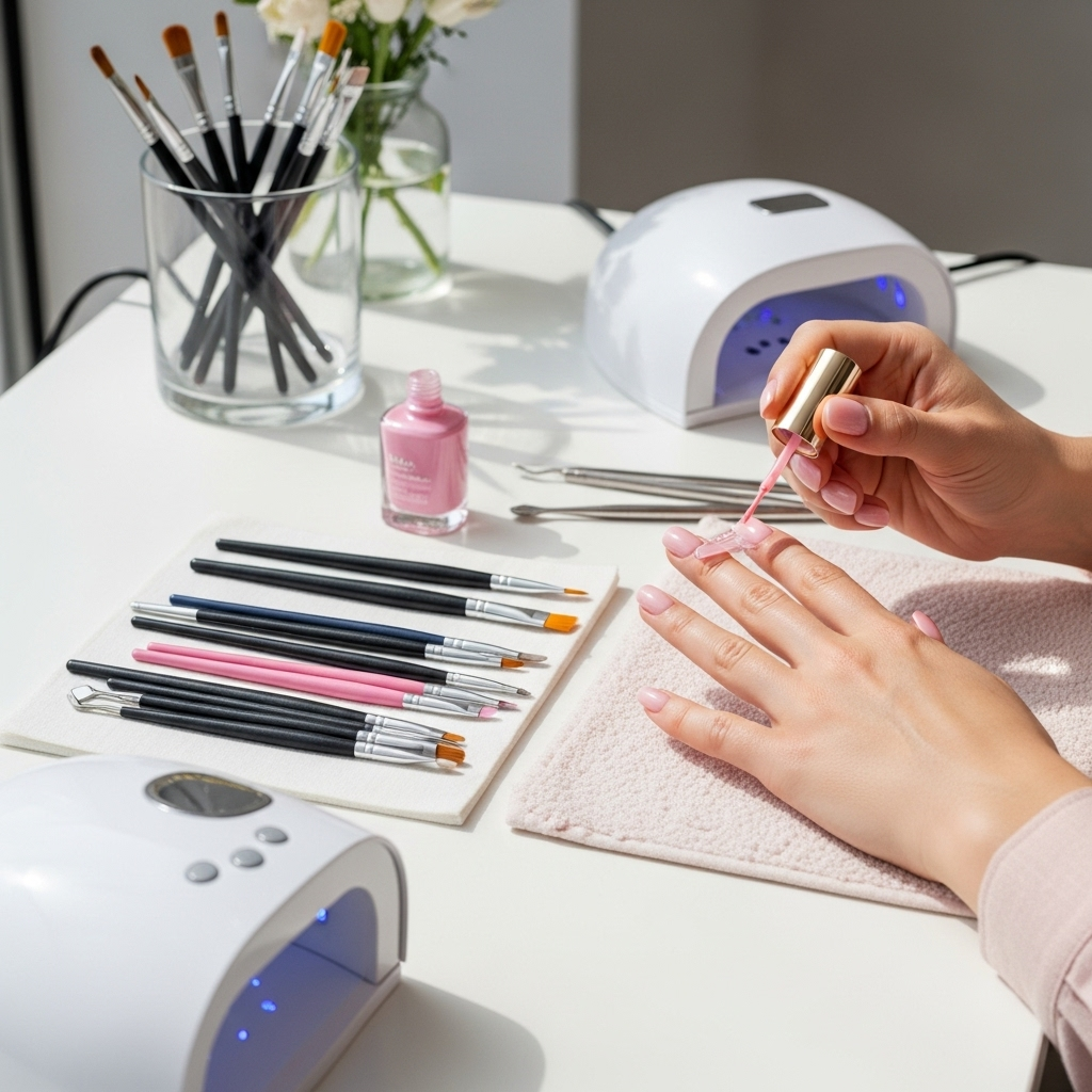Generate an eye-catching, high-quality featured image prompt for a blog post about: Sheer Pink Nails