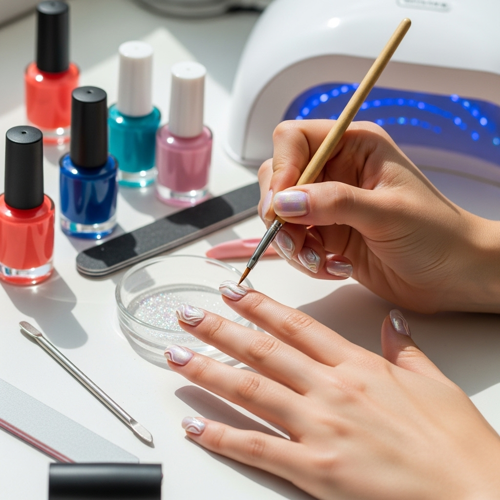Generate an eye-catching, high-quality featured image prompt for a blog post about: Shell Nail Desig