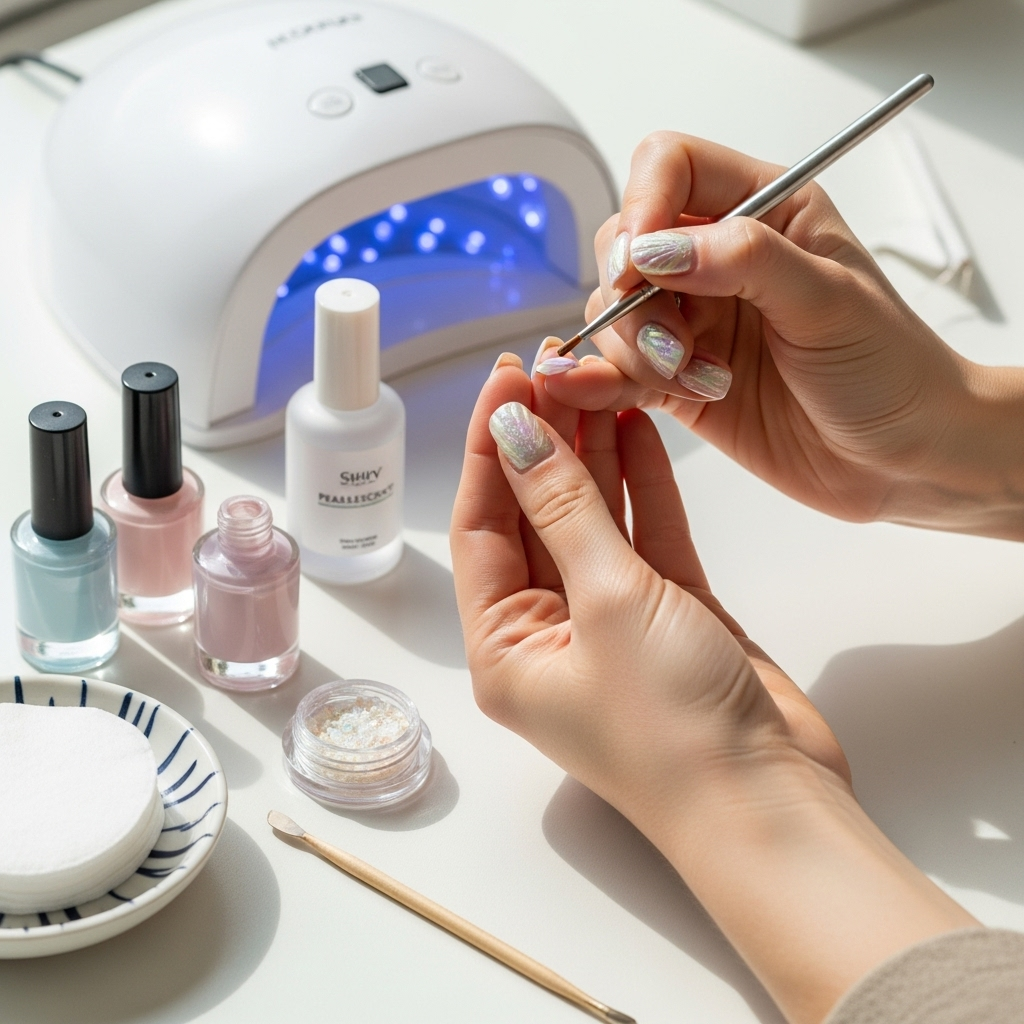 Generate an eye-catching, high-quality featured image prompt for a blog post about: Shell Nail Desig