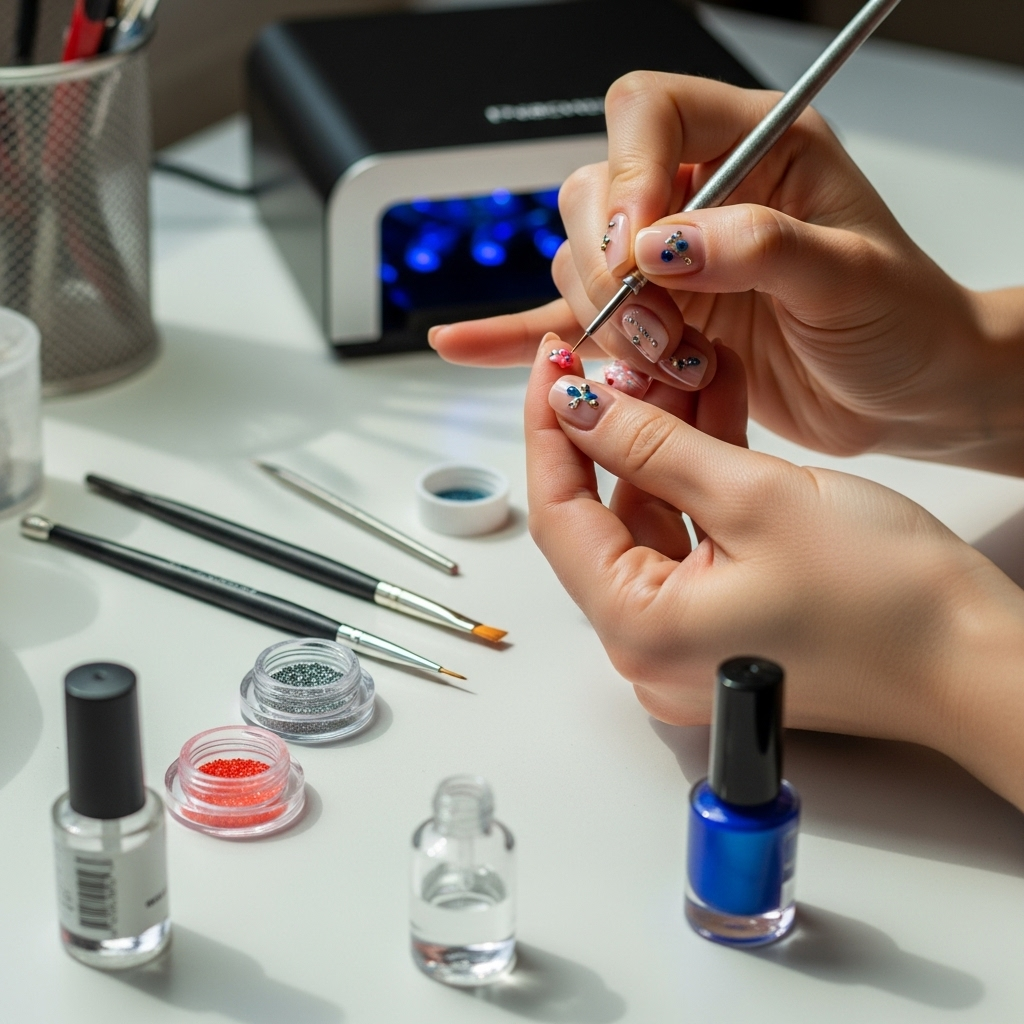 Generate an eye-catching, high-quality featured image prompt for a blog post about: Short 3D Nails I