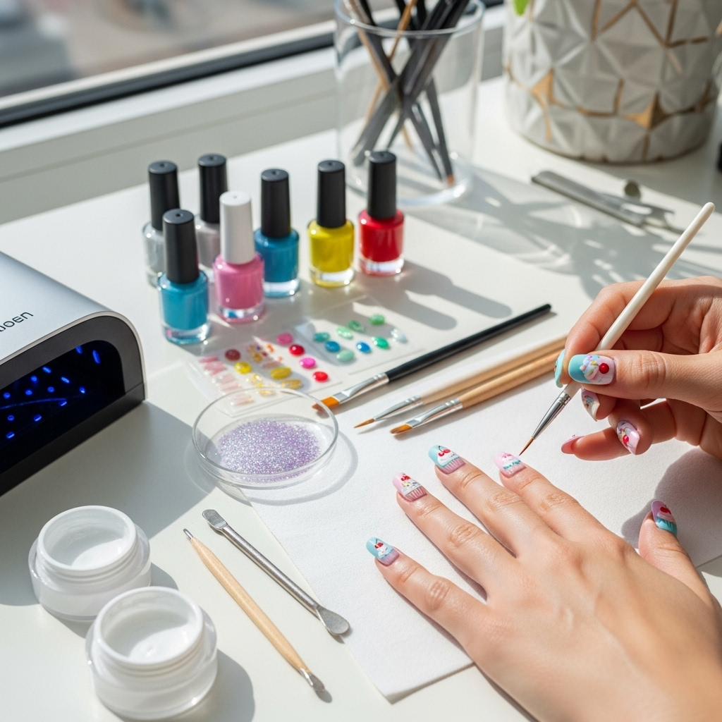 Generate an eye-catching, high-quality featured image prompt for a blog post about: Cupcake Nail Art