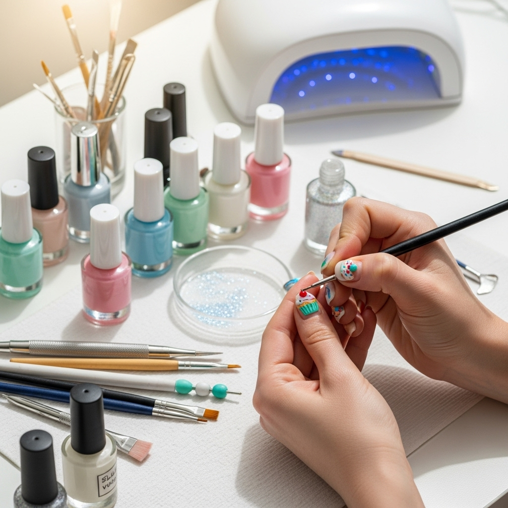 Generate an eye-catching, high-quality featured image prompt for a blog post about: Cupcake Nail Art