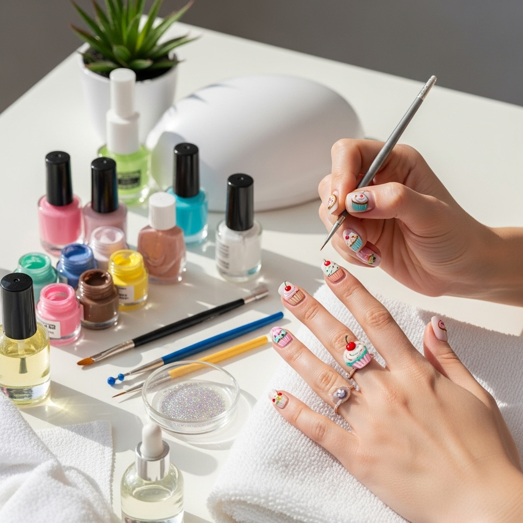 Generate an eye-catching, high-quality featured image prompt for a blog post about: Cupcake Nail Art