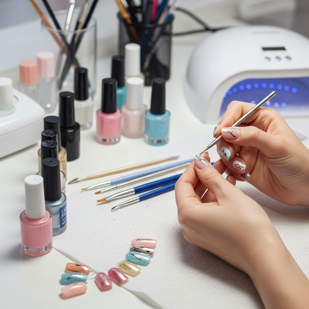 Generate an eye-catching, high-quality featured image prompt for a blog post about: Custom Nail Desi