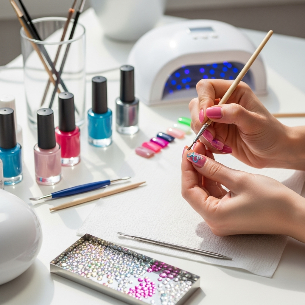 Generate an eye-catching, high-quality featured image prompt for a blog post about: Custom Nail Desi