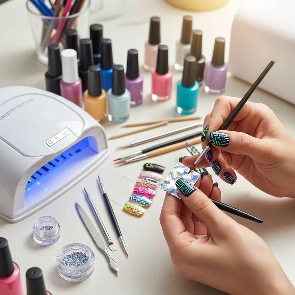 Generate an eye-catching, high-quality featured image prompt for a blog post about: Cyberpunk Nail D
