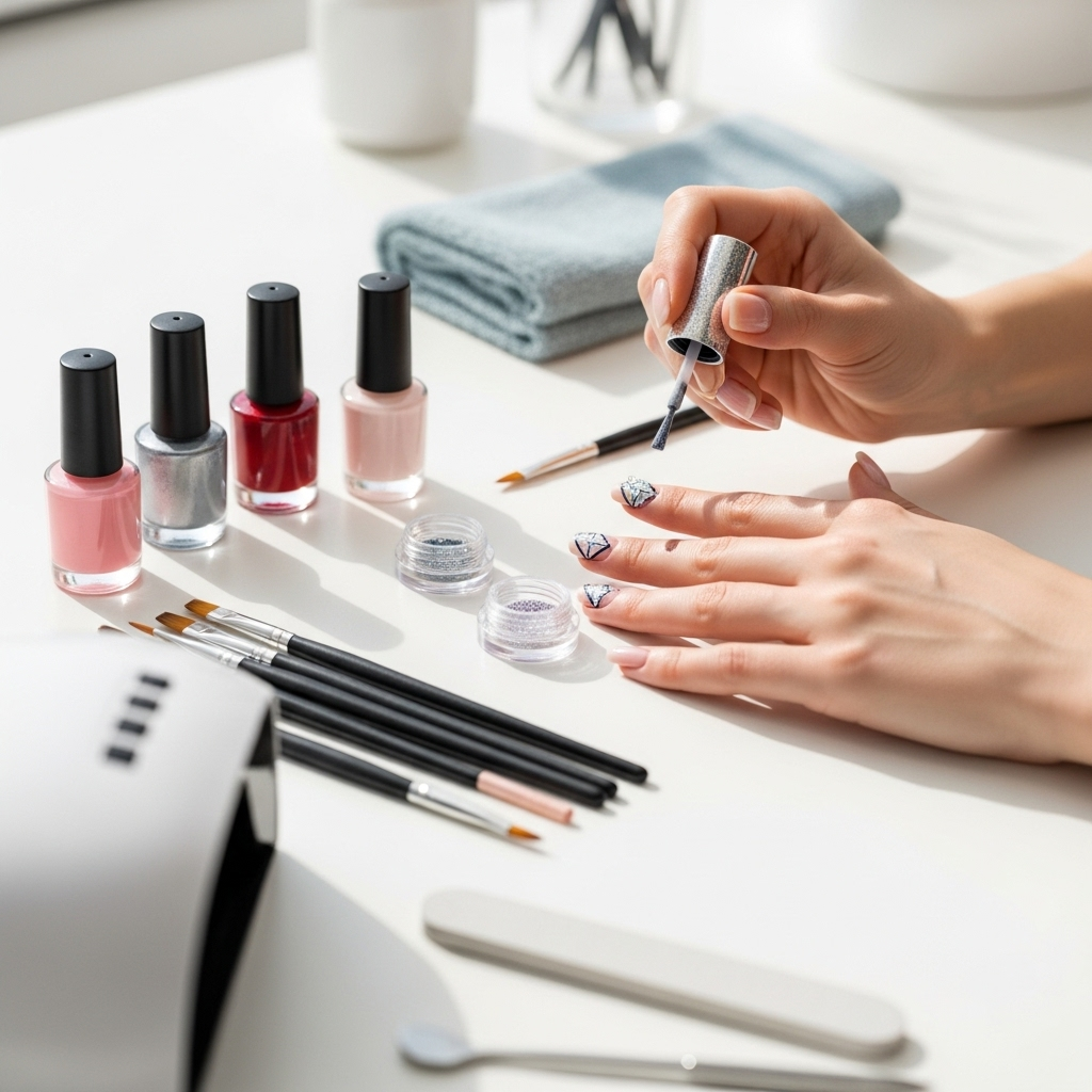 Generate an eye-catching, high-quality featured image prompt for a blog post about: Diamond Nail Des