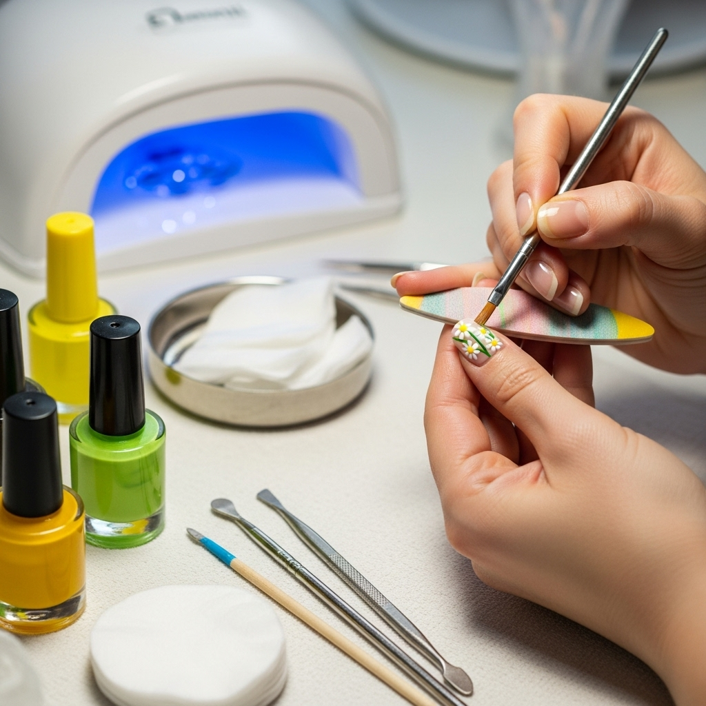 Generate an eye-catching, high-quality featured image prompt for a blog post about: Daisy Nail Desig