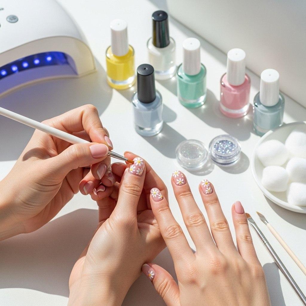 Generate an eye-catching, high-quality featured image prompt for a blog post about: Daisy Nail Desig