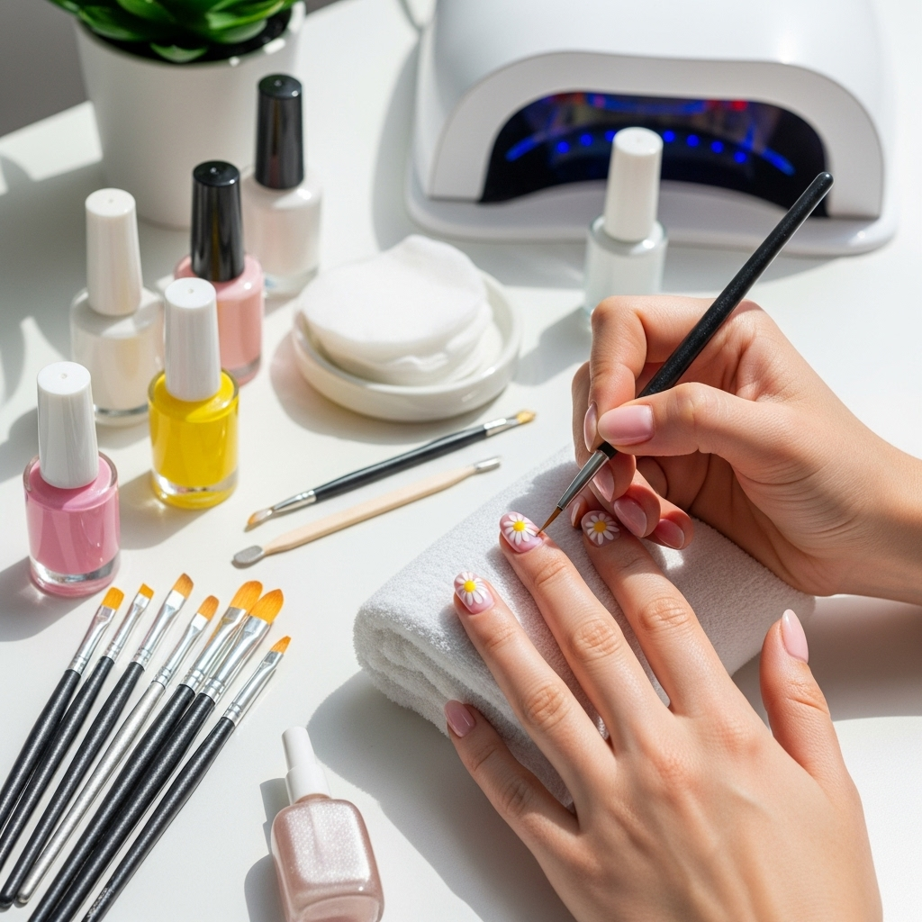 Generate an eye-catching, high-quality featured image prompt for a blog post about: Daisy Nail Desig