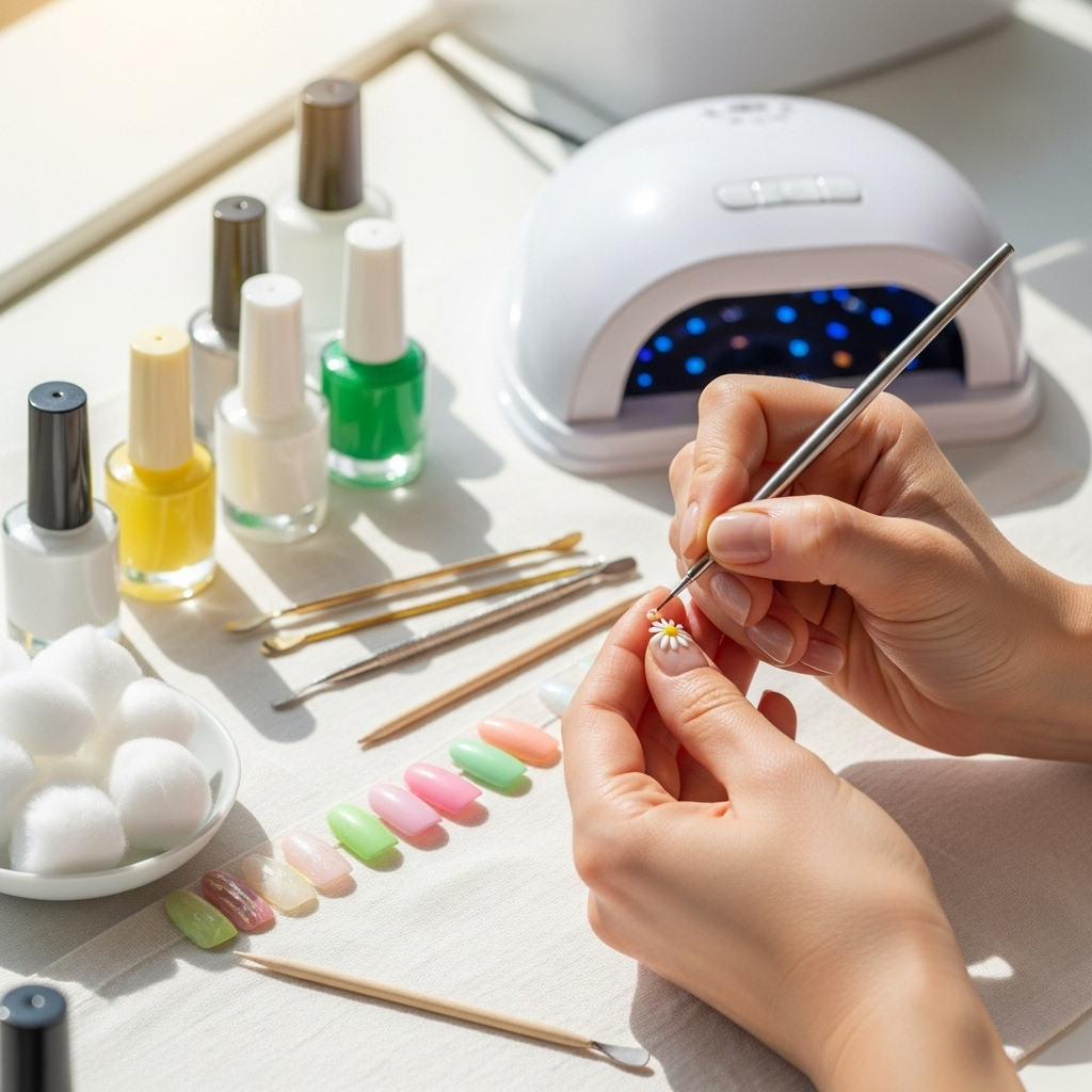 Generate an eye-catching, high-quality featured image prompt for a blog post about: Daisy Nail Desig
