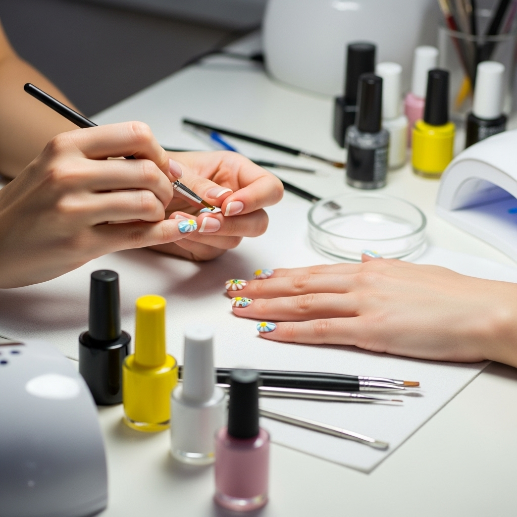 Generate an eye-catching, high-quality featured image prompt for a blog post about: Daisy Nail Desig