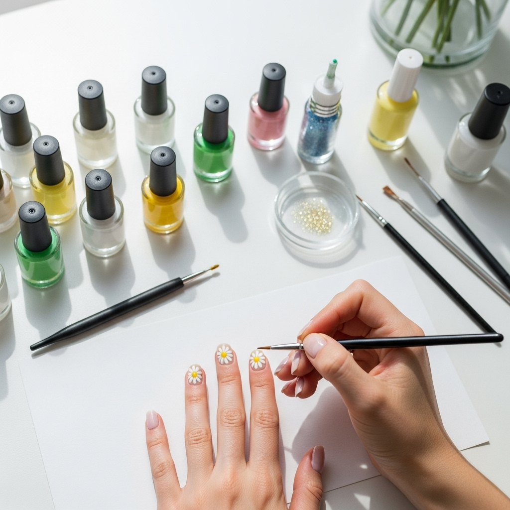 Generate an eye-catching, high-quality featured image prompt for a blog post about: Daisy Nail Desig