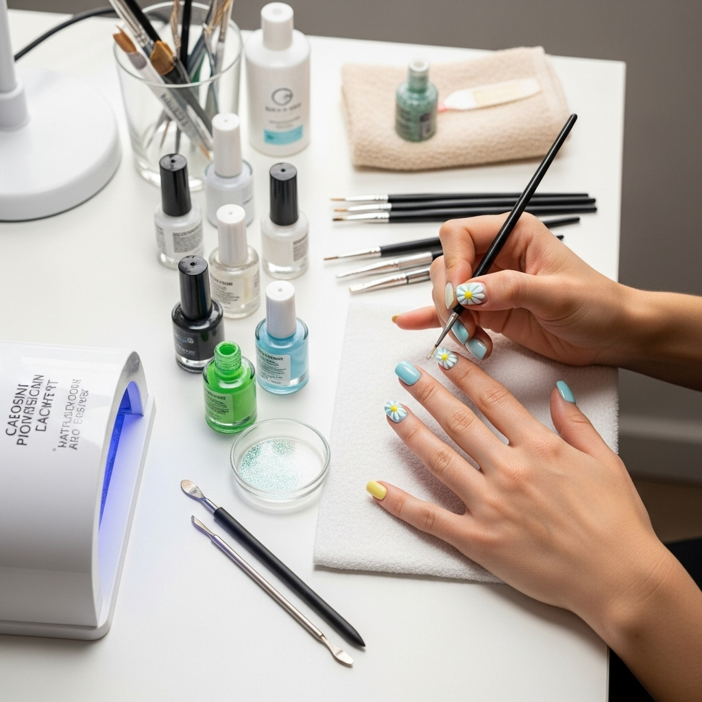 Generate an eye-catching, high-quality featured image prompt for a blog post about: Daisy Nail Desig