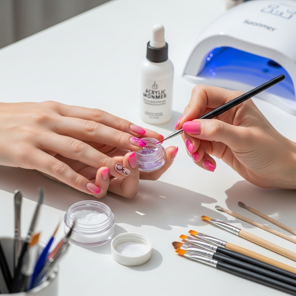 Generate an eye-catching, high-quality featured image prompt for a blog post about: Easy Acrylic Nai