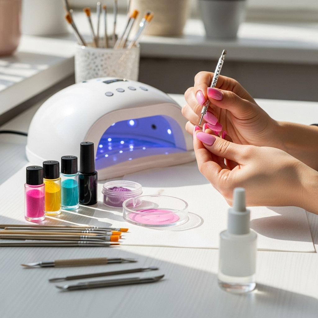 Generate an eye-catching, high-quality featured image prompt for a blog post about: Easy Acrylic Nai