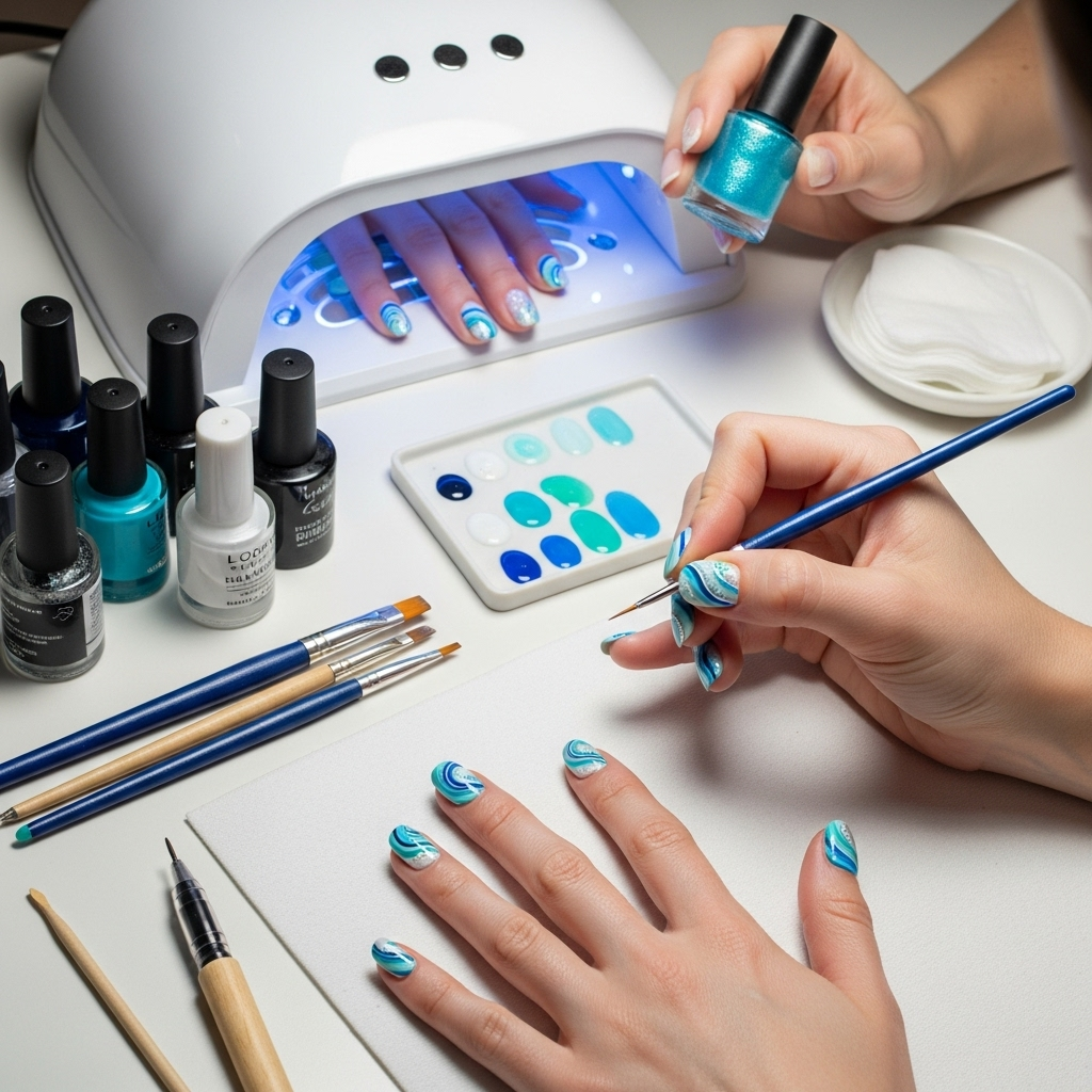 Generate an eye-catching, high-quality featured image prompt for a blog post about: Wave Nail Design